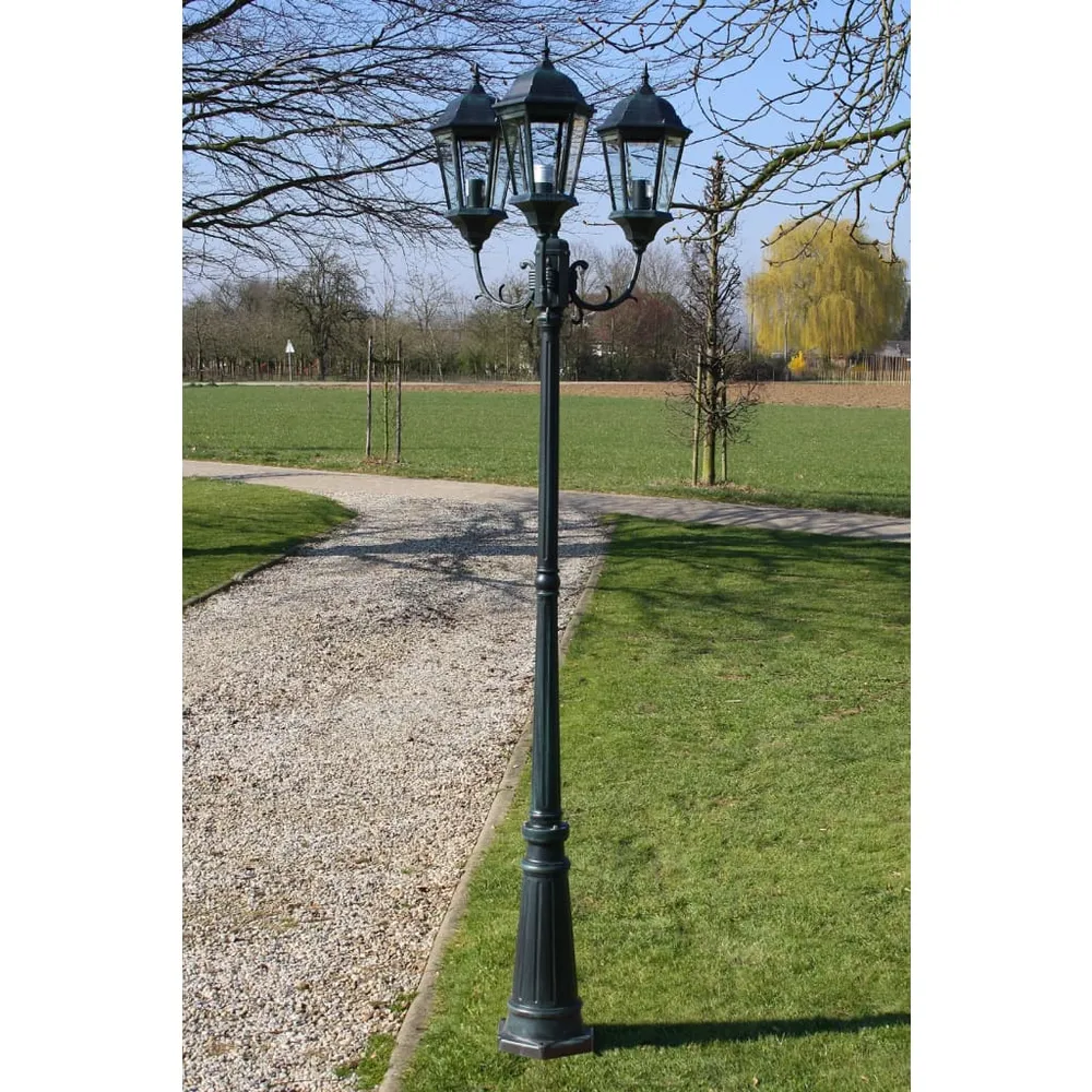 Tuinlantaarn Brighton 3-arms 230 cm donkergroen/zwart vidaXL