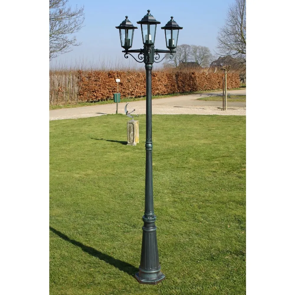 Tuinlantaarn met 3 armen 215 cm aluminium donkergroen/zwart vidaXL