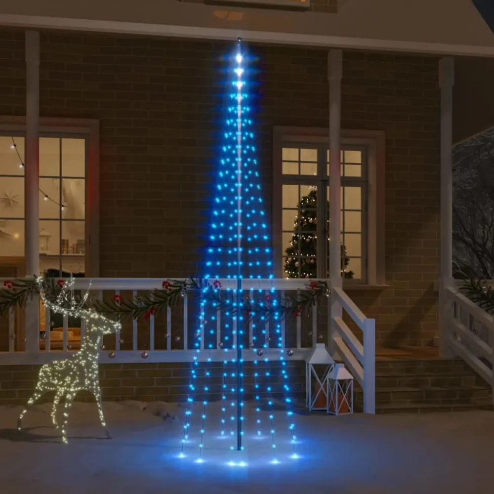 Vlaggenmast kerstboom 310 LED's blauw 300 cm vidaXL