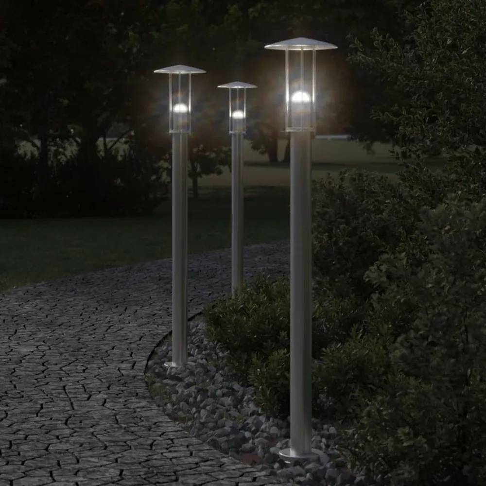 Vloerlamp voor buiten 3 st 100 cm roestvrij staal zilverkleurig vidaXL