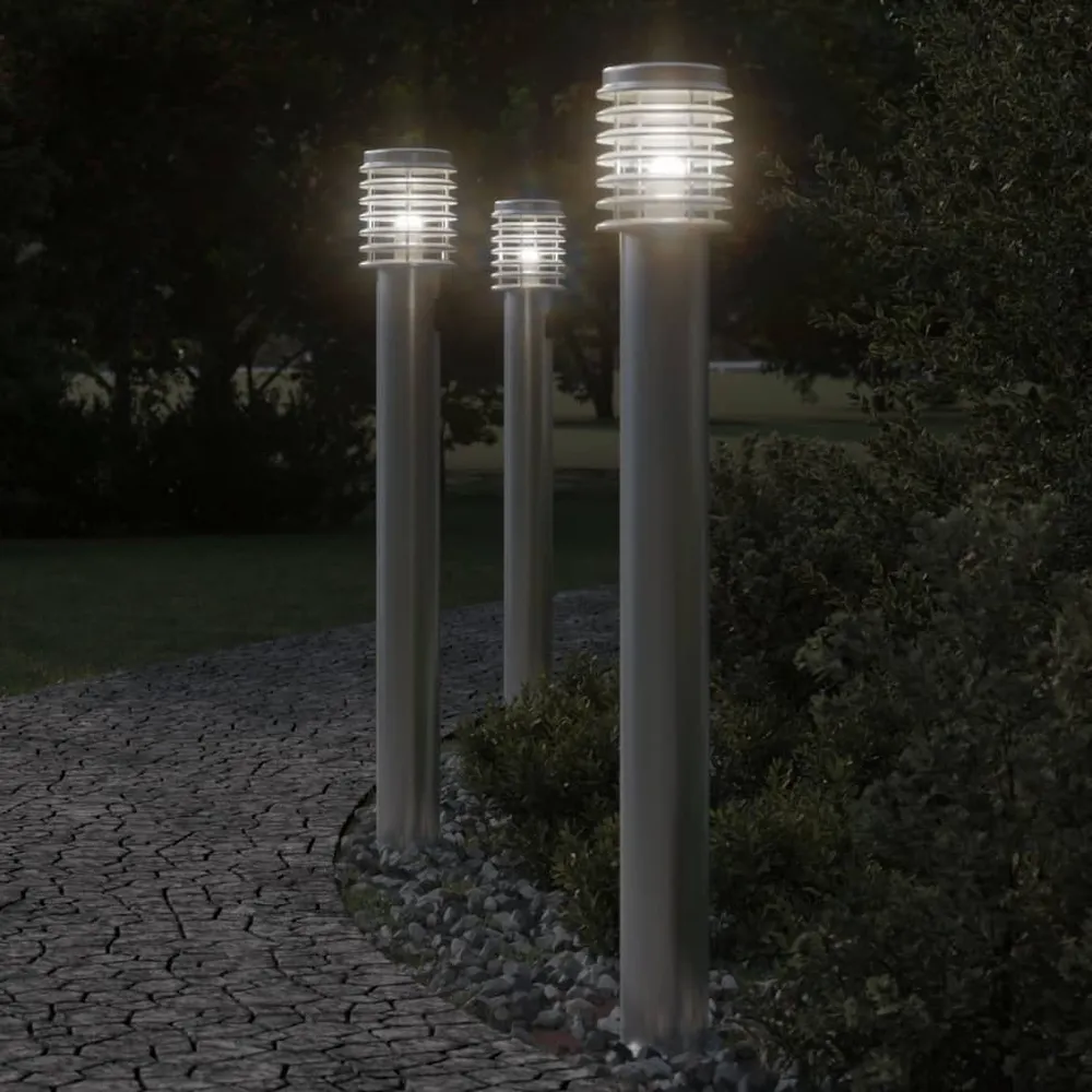 Vloerlamp voor buiten 3 st 110 cm roestvrijstaal zilverkleurig vidaXL