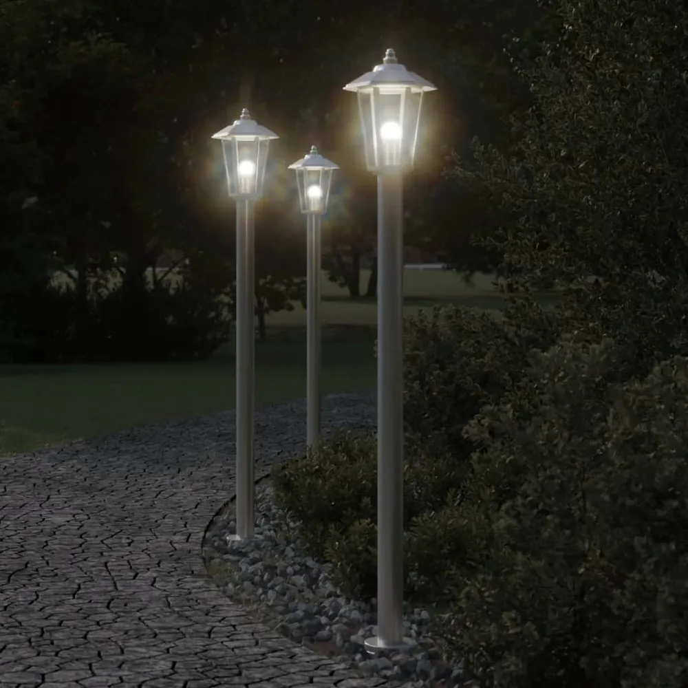 Vloerlamp voor buiten 3 st 120 cm roestvrijstaal zilverkleurig vidaXL