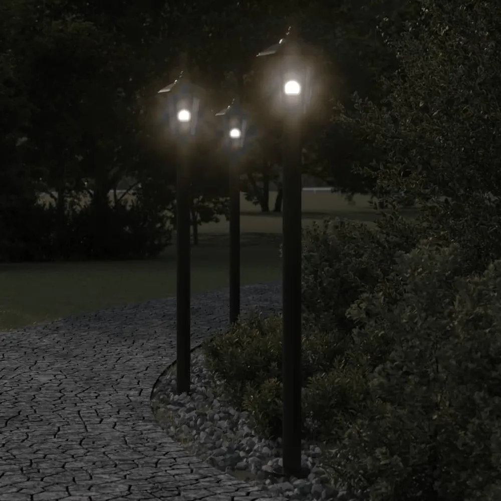 Vloerlamp voor buiten 3 st 120 cm roestvrijstaal zwart vidaXL