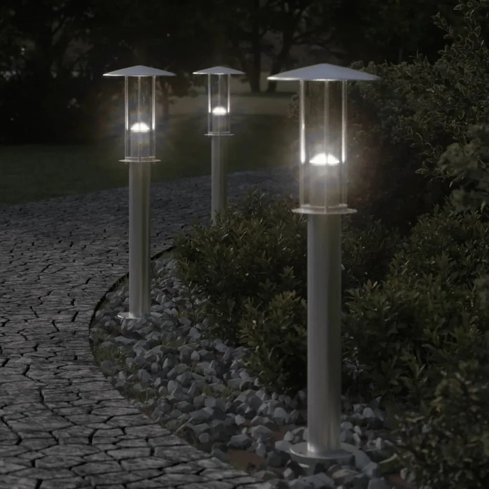 Vloerlamp voor buiten 3 st 60 cm roestvrij staal zilverkleurig vidaXL