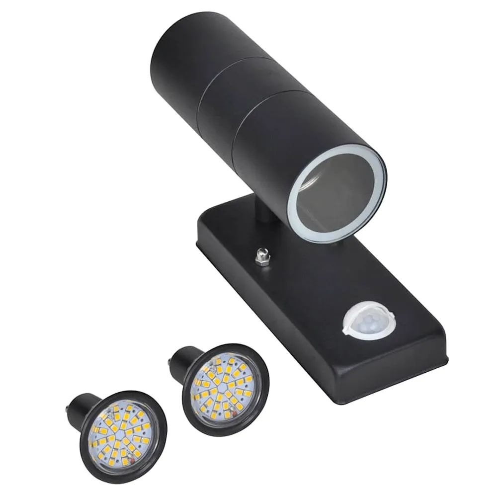 Wandlamp met sensor LED cilindervormig RVS zwart vidaXL