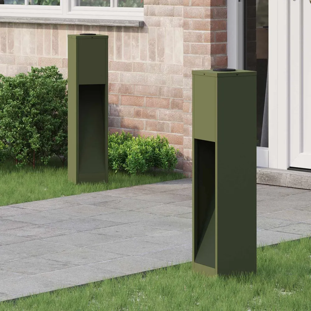 Zonne LED Padverlichting 2 pcs Olijf Groen Koudgewalst staal vidaXL