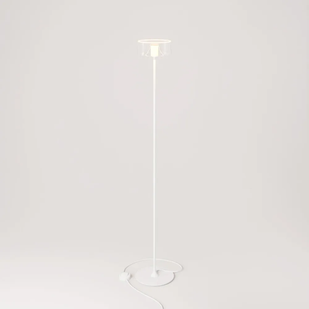 Vloerlamp MAG-Y met ronde metalen voet en transparante Ghost lichtbron - Mat wit