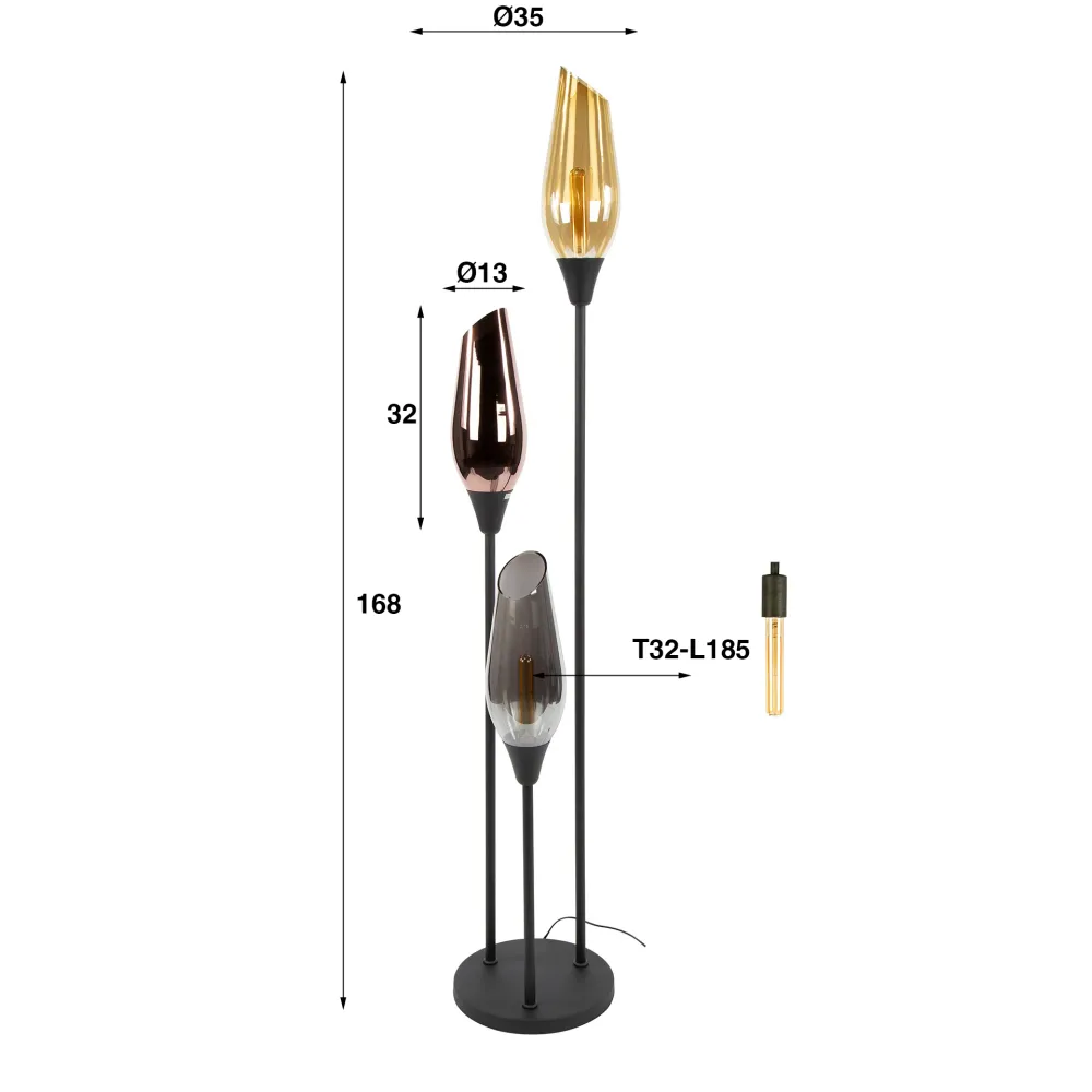 Vloerlamp Alune - 3-lichts - Mix - Glas - 168 cm Vloerlampen