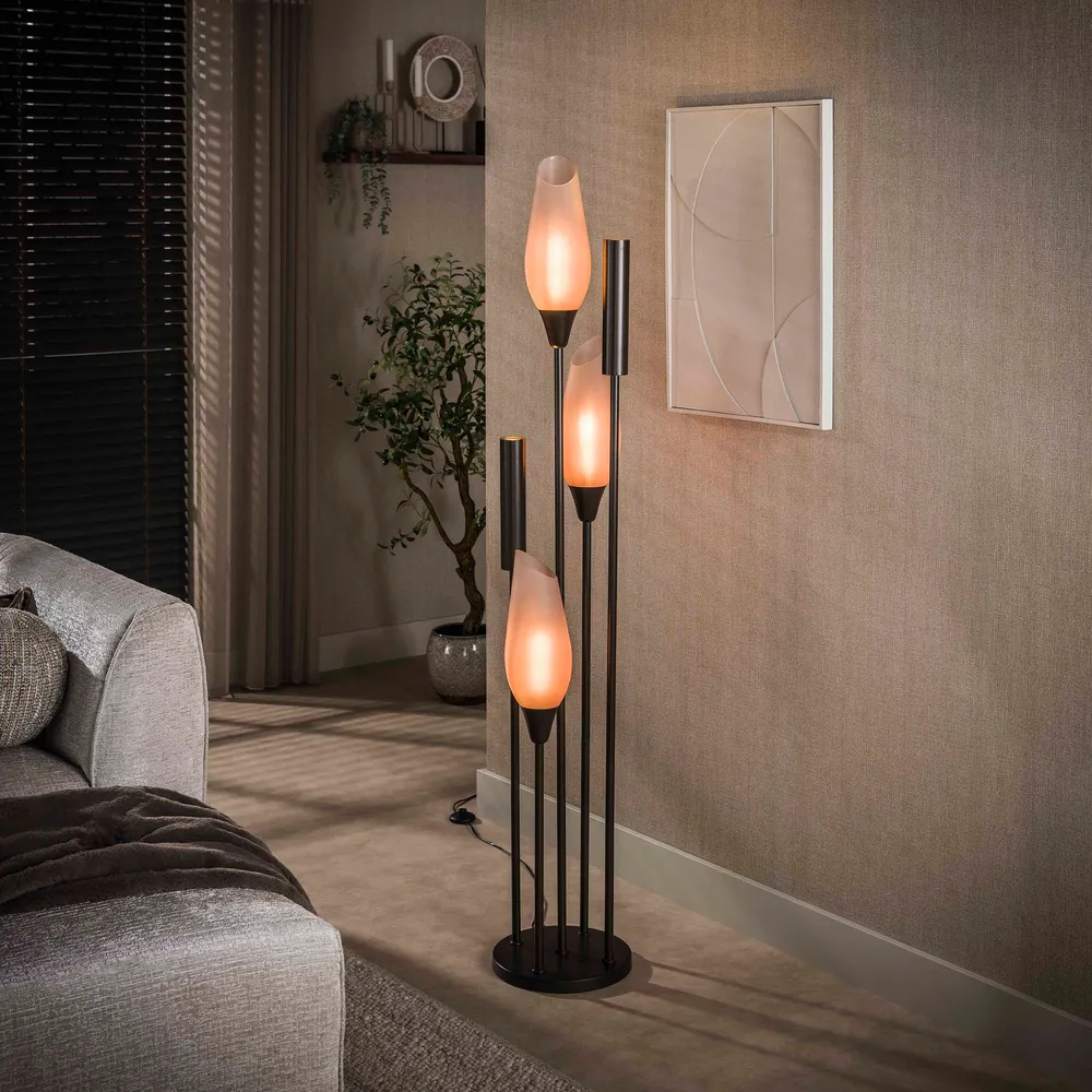Vloerlamp Alune - 5-lichts - Brons - Matglas - 168 cm - Met Spots Vloerlampen