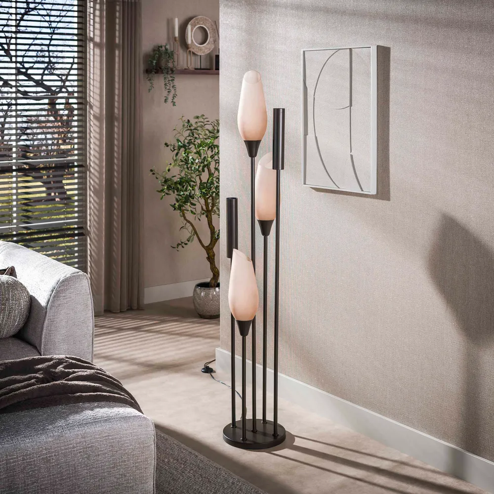 Vloerlamp Alune - 5-lichts - Brons - Matglas - 168 cm - Met Spots Vloerlampen