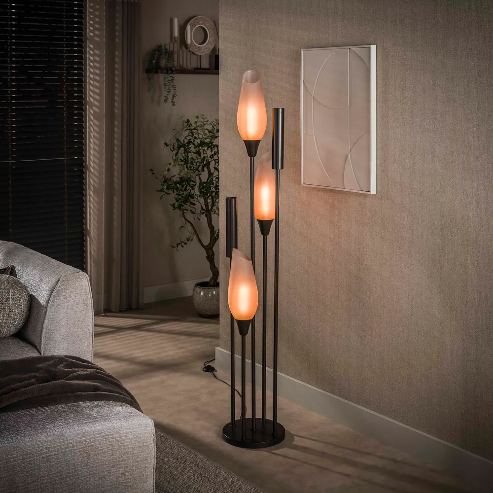 Vloerlamp Alune - 5-lichts - Brons - Matglas - 168 cm - Met Spots Vloerlampen