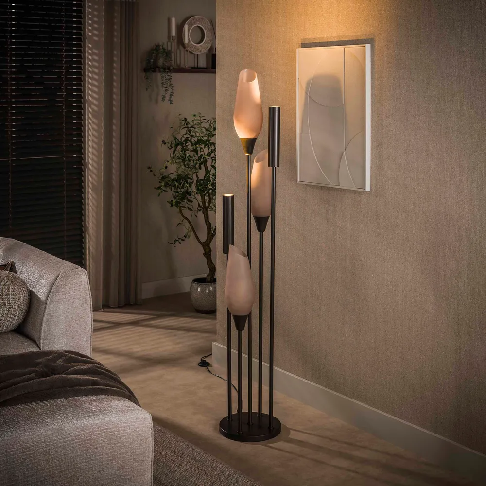 Vloerlamp Alune - 5-lichts - Brons - Matglas - 168 cm - Met Spots Vloerlampen
