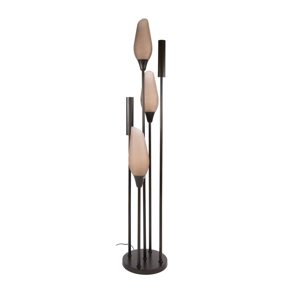 Vloerlamp Alune - 5-lichts - Brons - Matglas - 168 cm - Met Spots Vloerlampen
