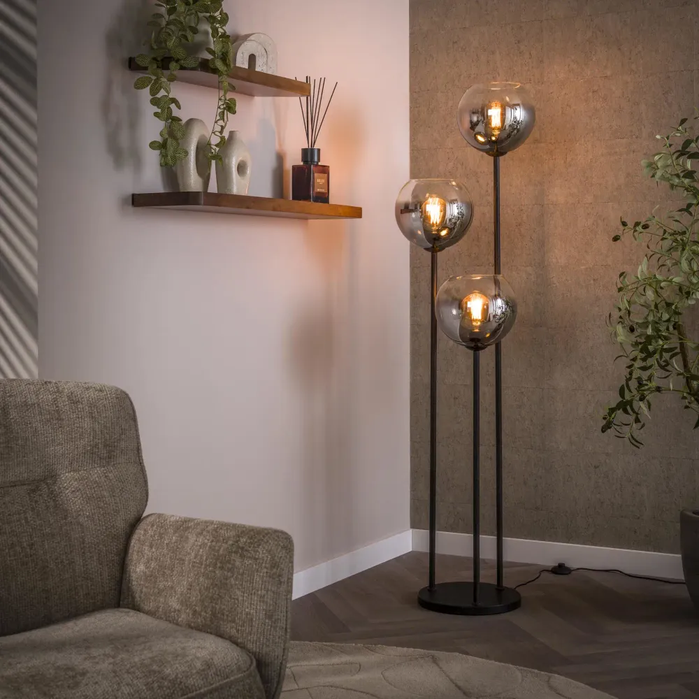 Vloerlamp Bollo - Chroom - Glas - 162 cm Vloerlampen
