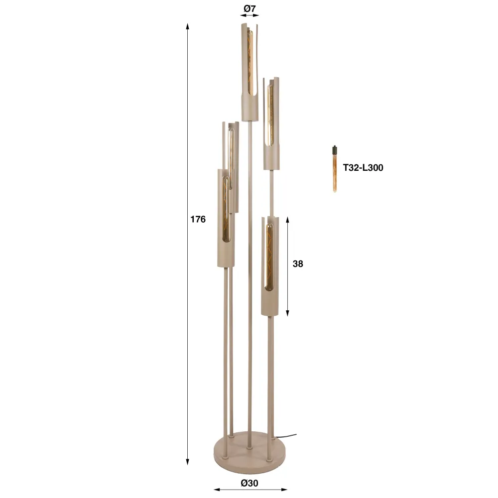 Vloerlamp Lumen - 5-lichts - Beige - Metaal - 176 cm Vloerlampen
