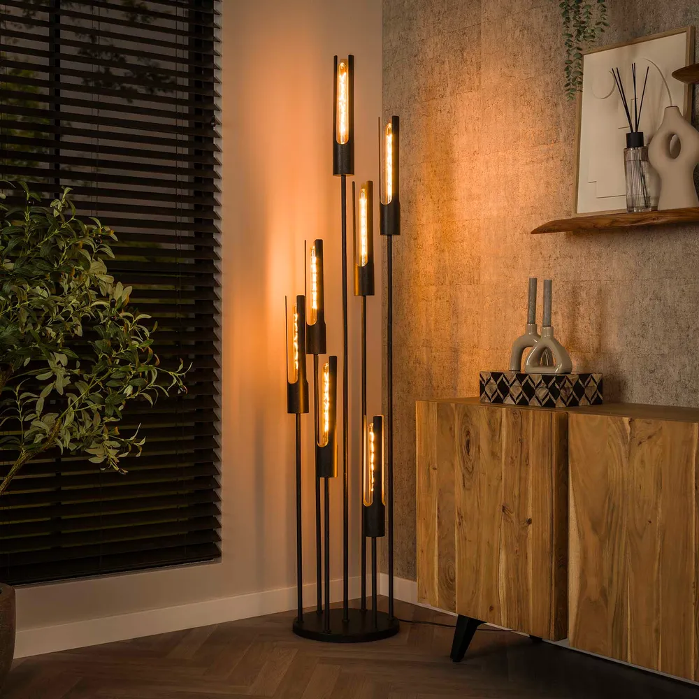 Vloerlamp Lumen - 7-lichts - Zwart - Metaal - 186 cm Vloerlampen