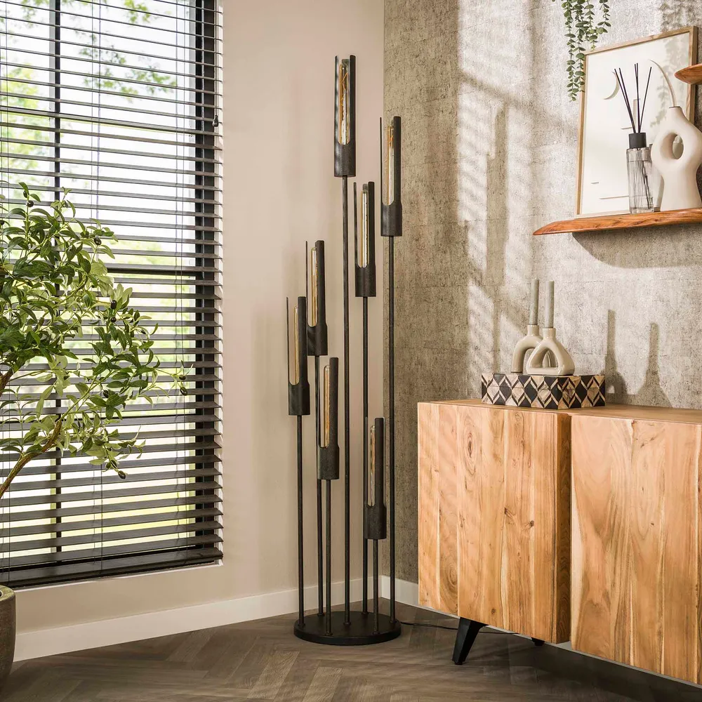 Vloerlamp Lumen - 7-lichts - Zwart - Metaal - 186 cm Vloerlampen