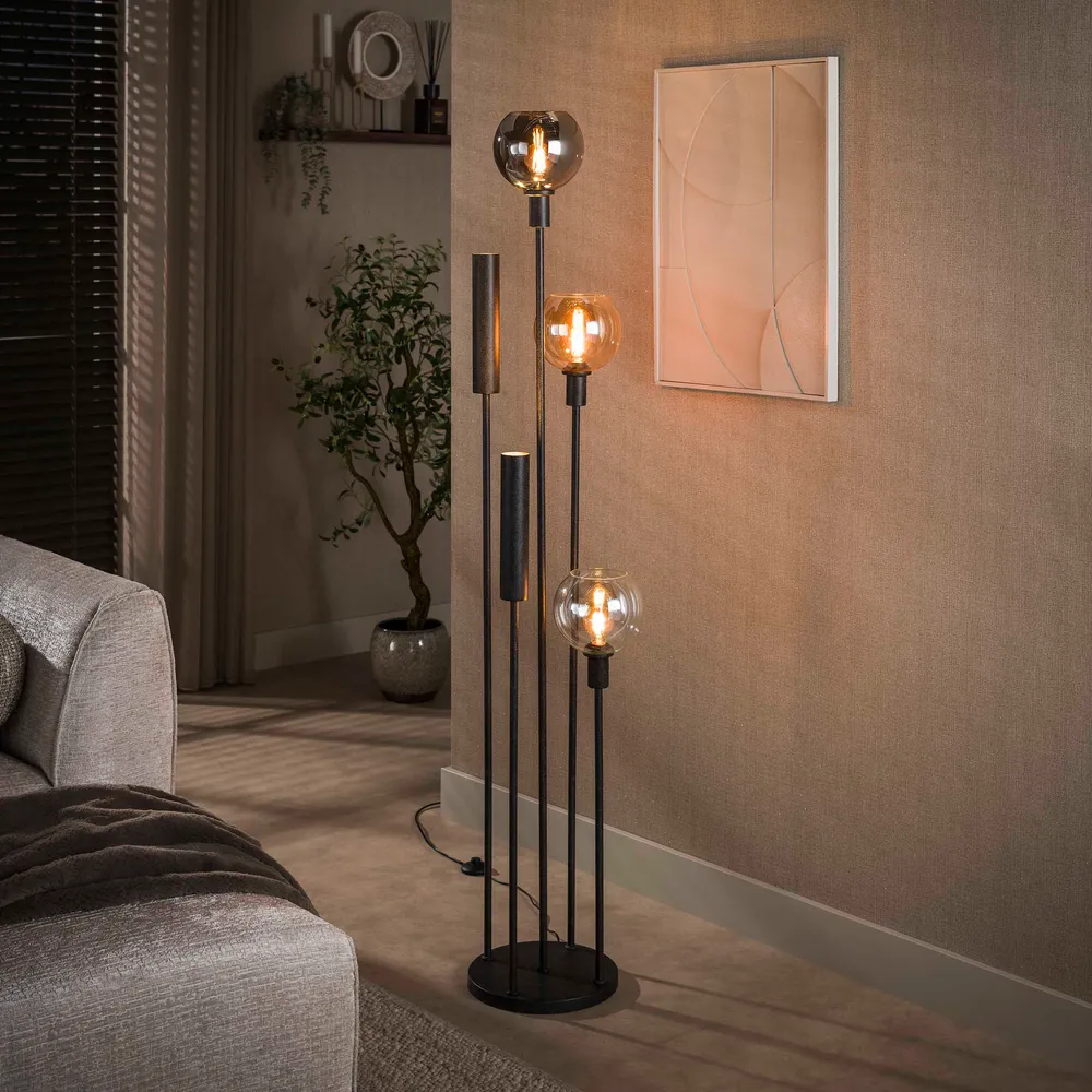 Vloerlamp Luneo - 5-lichts - Amber Mix - 175 cm - Met Spots Vloerlampen
