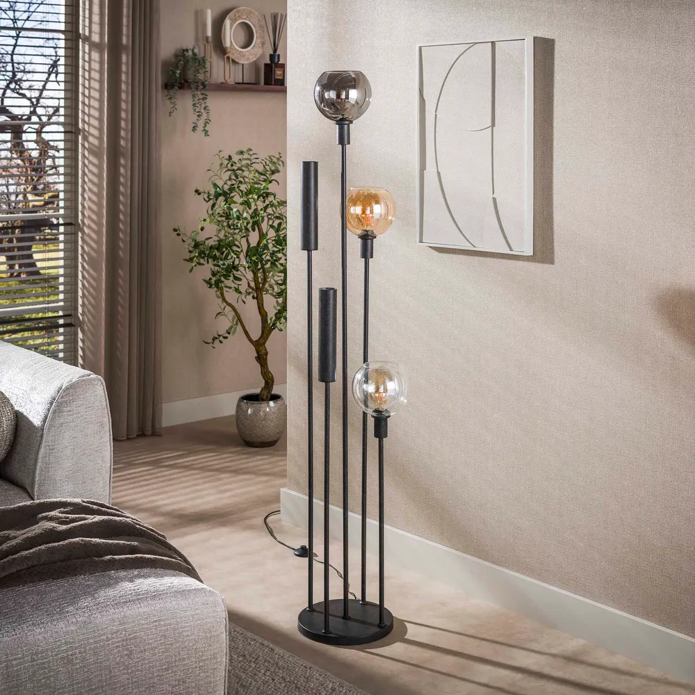 Vloerlamp Luneo - 5-lichts - Amber Mix - 175 cm - Met Spots Vloerlampen