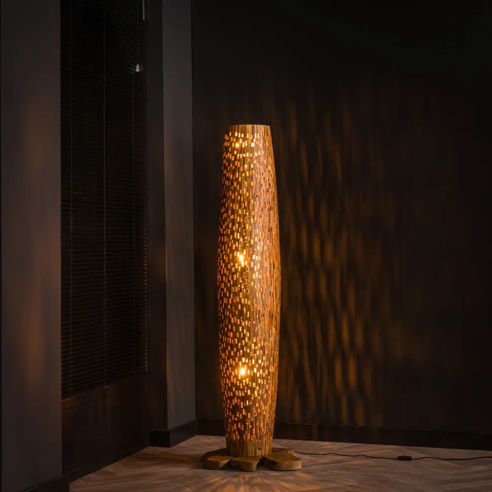 Vloerlamp Sage - Bruin - Teakhout - 145 cm Vloerlampen