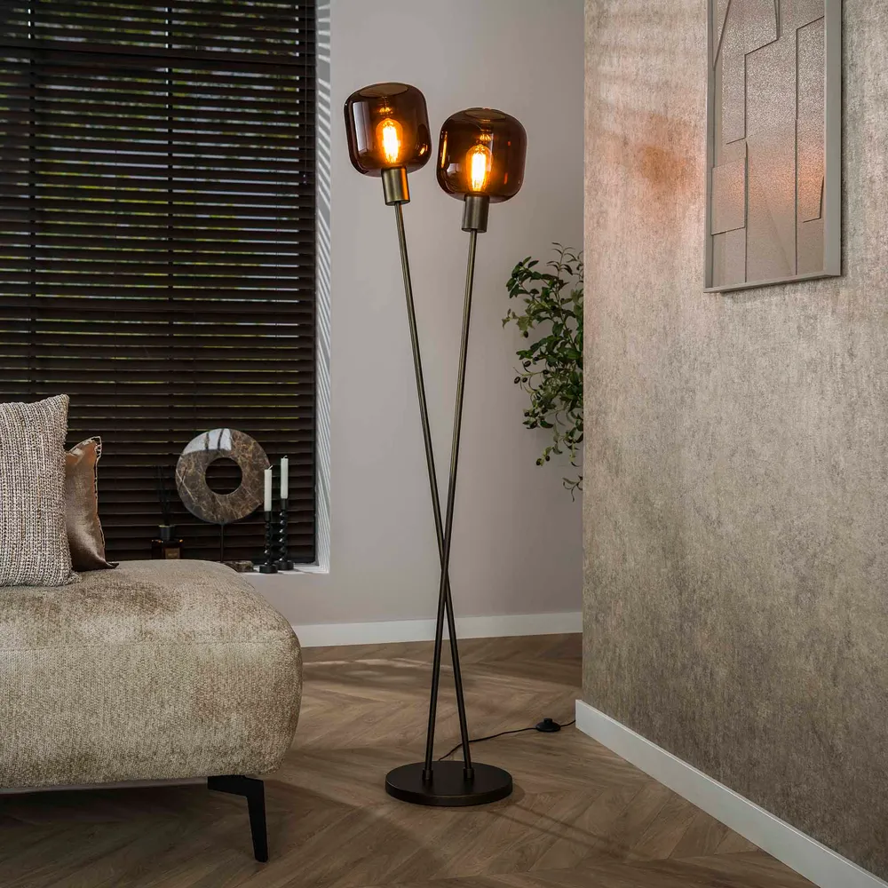 Vloerlamp Selaro - Brons - Glas - 167 cm Vloerlampen
