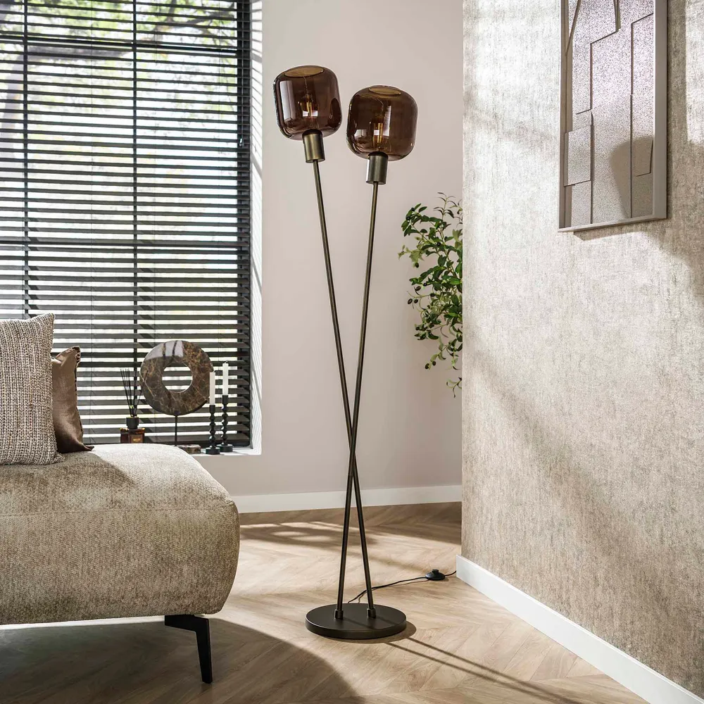 Vloerlamp Selaro - Brons - Glas - 167 cm Vloerlampen