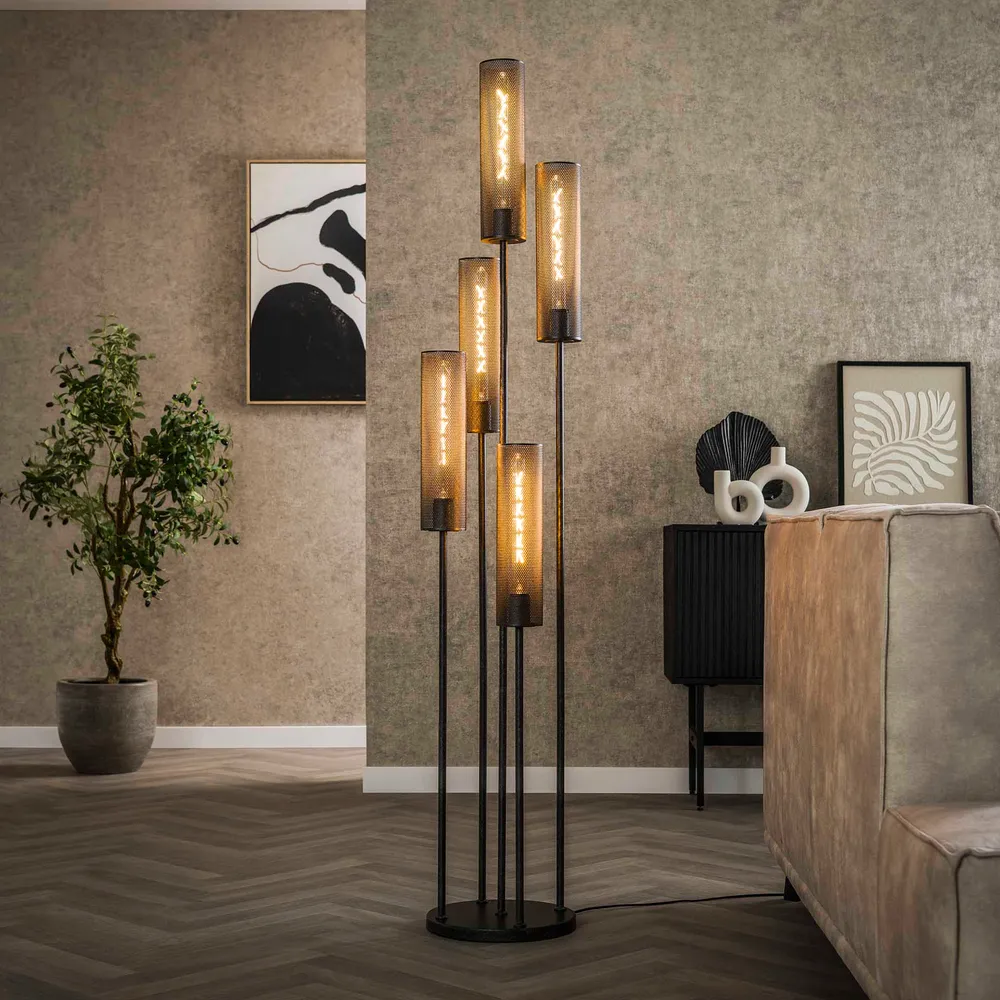 Vloerlamp Solace - 5-lichts - Zwart - Metaal - 172 cm Vloerlampen