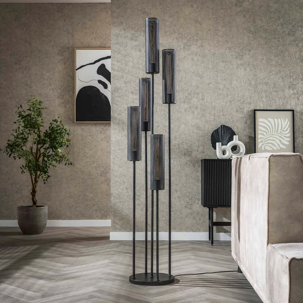 Vloerlamp Solace - 5-lichts - Zwart - Metaal - 172 cm Vloerlampen