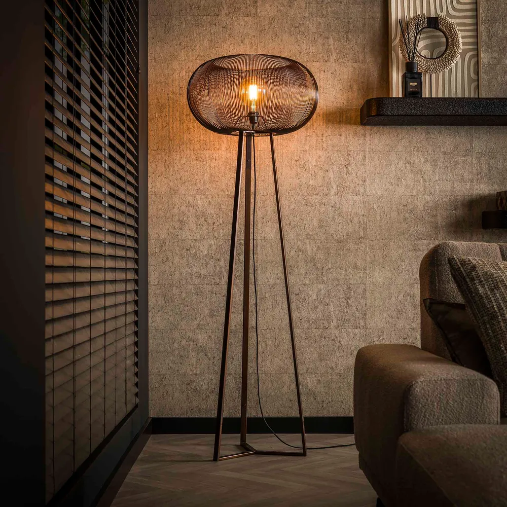 Vloerlamp Vivienne - 1-lichts - Koper - Metaal - 170 cm Vloerlampen