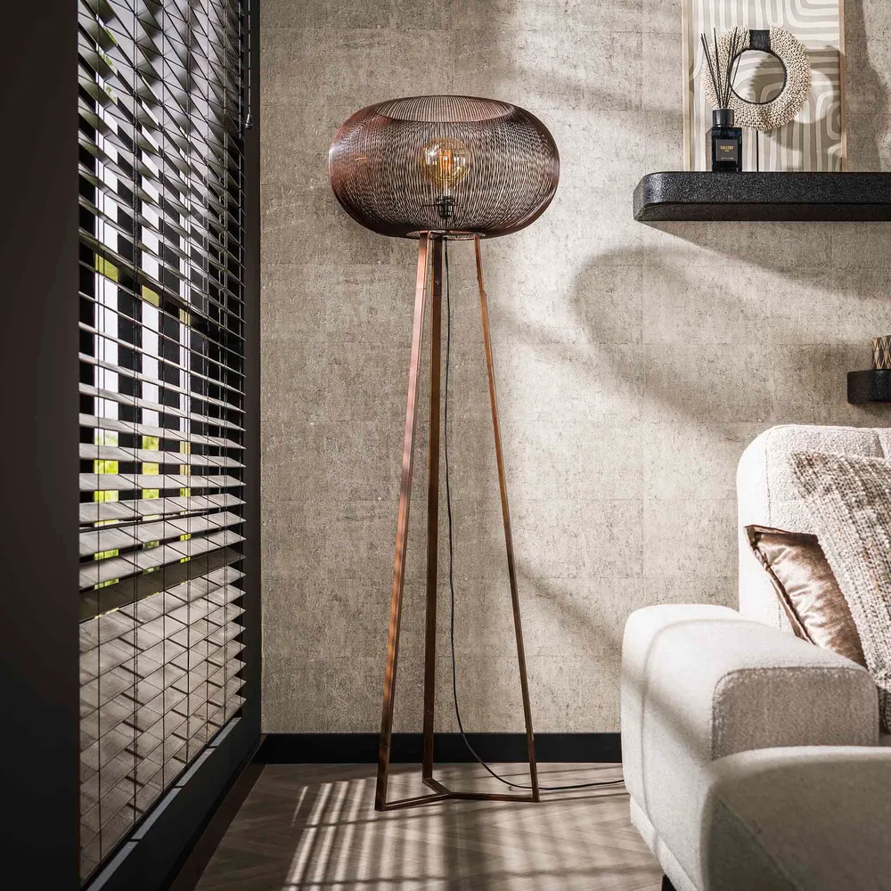 Vloerlamp Vivienne - 1-lichts - Koper - Metaal - 170 cm Vloerlampen