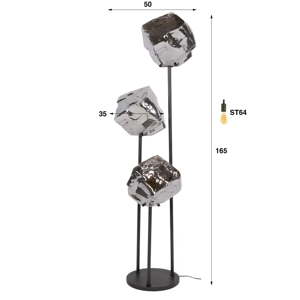 Vloerlamp Zagato - 3-lichts - Chroom - Glas - 165 cm Vloerlampen