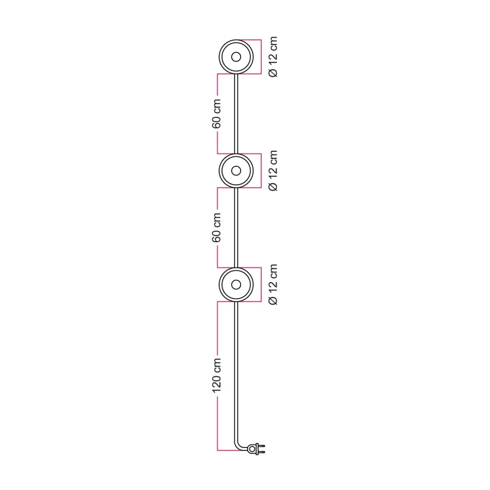 Wandlamp Spostaluce met stekker, 3 Ghost lichtbronnen en wit strijkijzersnoer