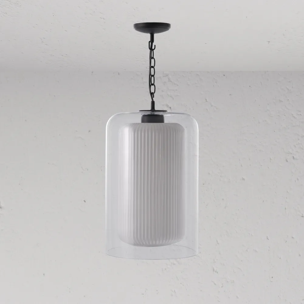 Windsor Grote Hanglamp Geribbeld Glas - Brons