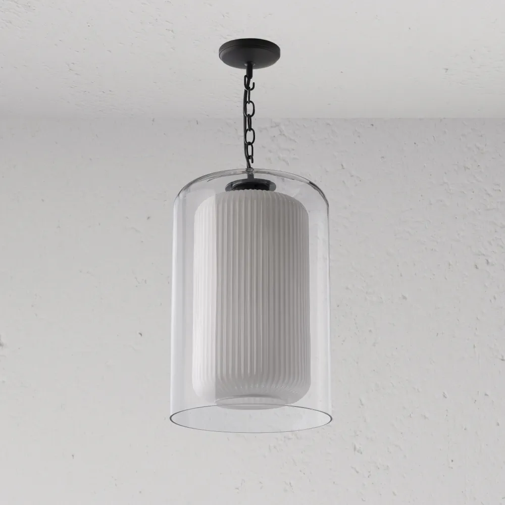 Windsor Grote Hanglamp Geribbeld Glas - Brons