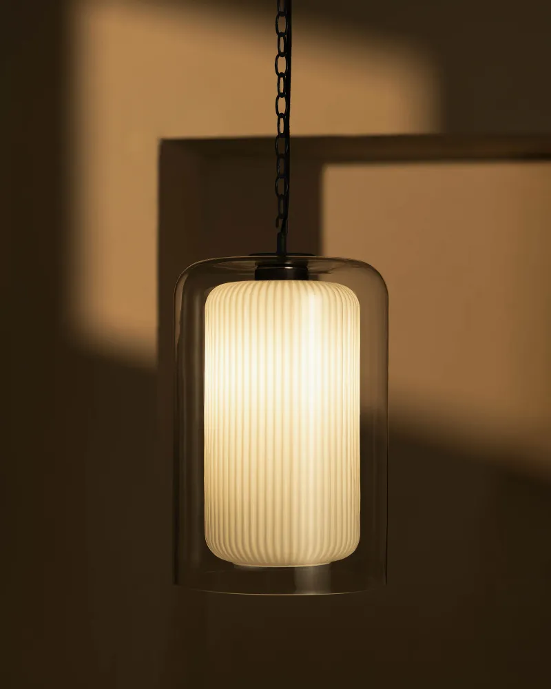 Windsor Grote Hanglamp Geribbeld Glas - Brons