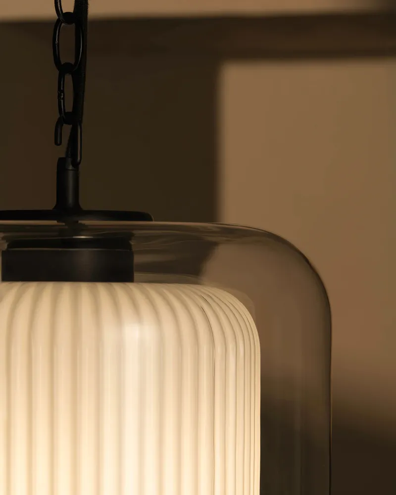 Windsor Grote Hanglamp Geribbeld Glas - Brons