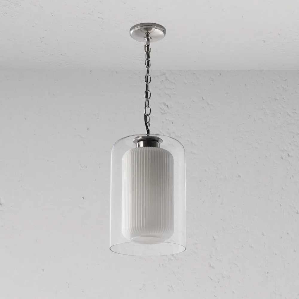 Windsor Medium Hanglamp Opaalglas - Gepolijst Nikkel