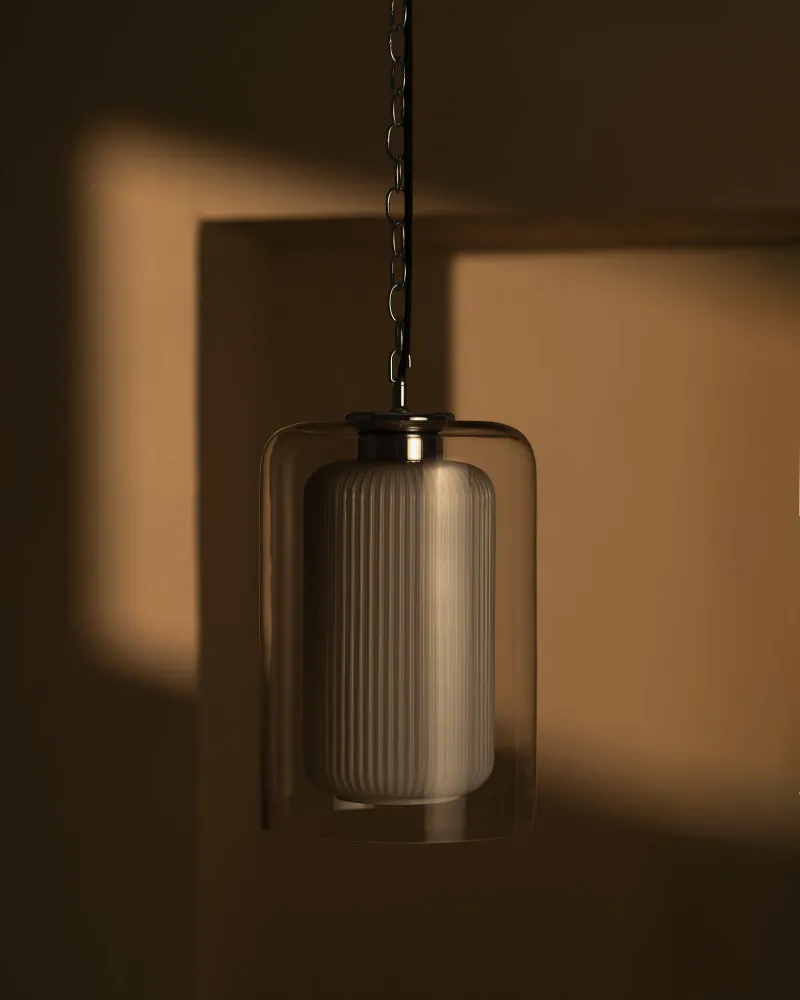 Windsor Medium Hanglamp Opaalglas - Gepolijst Nikkel