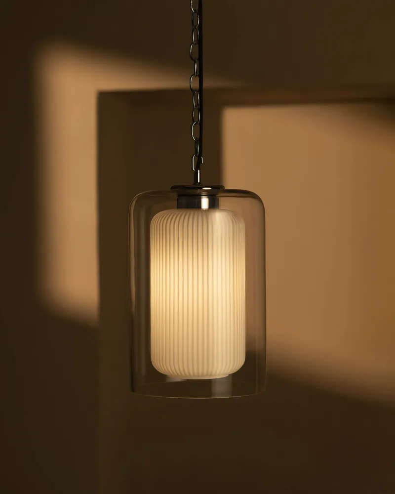 Windsor Medium Hanglamp Opaalglas - Gepolijst Nikkel