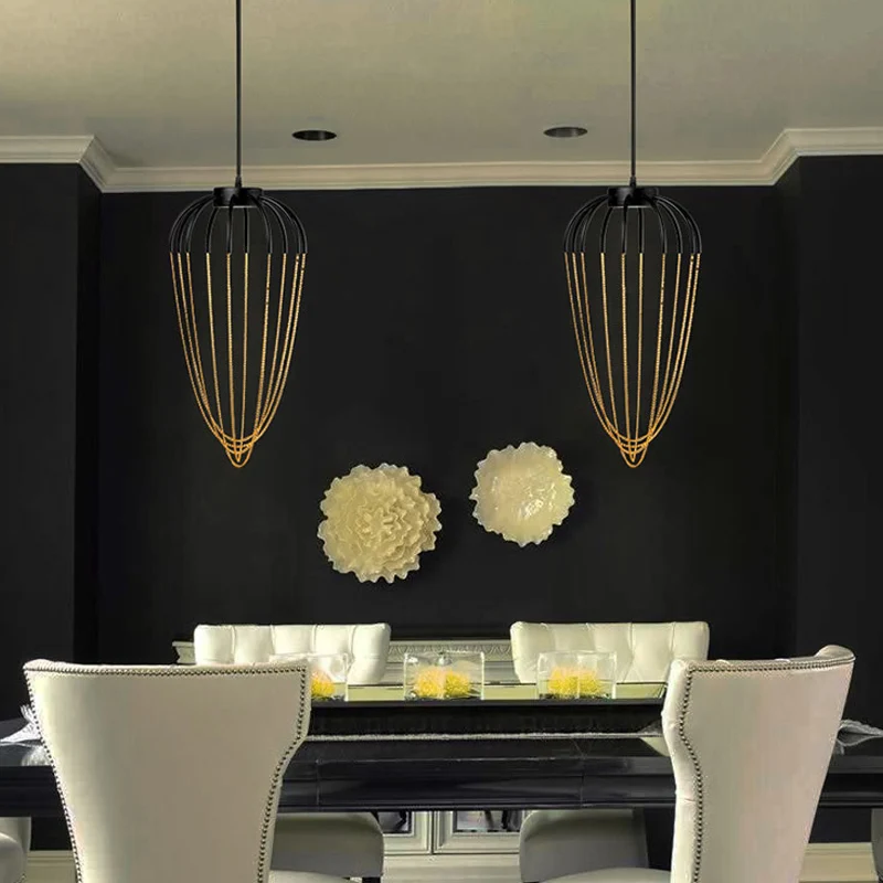 19"/21" W Caged Kitchen hangende verlichtingsarmatuur Metaal 1-lichts eigentijdse hanglamp zwart en goud voor Binnen en Bu...