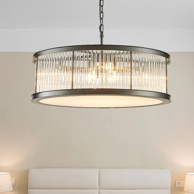 Drum hanglamp moderne kristallen staaf 6 lampen zwart/messing kroonluchter lichtarmatuur voor woonkamer voor Binnen en Buiten