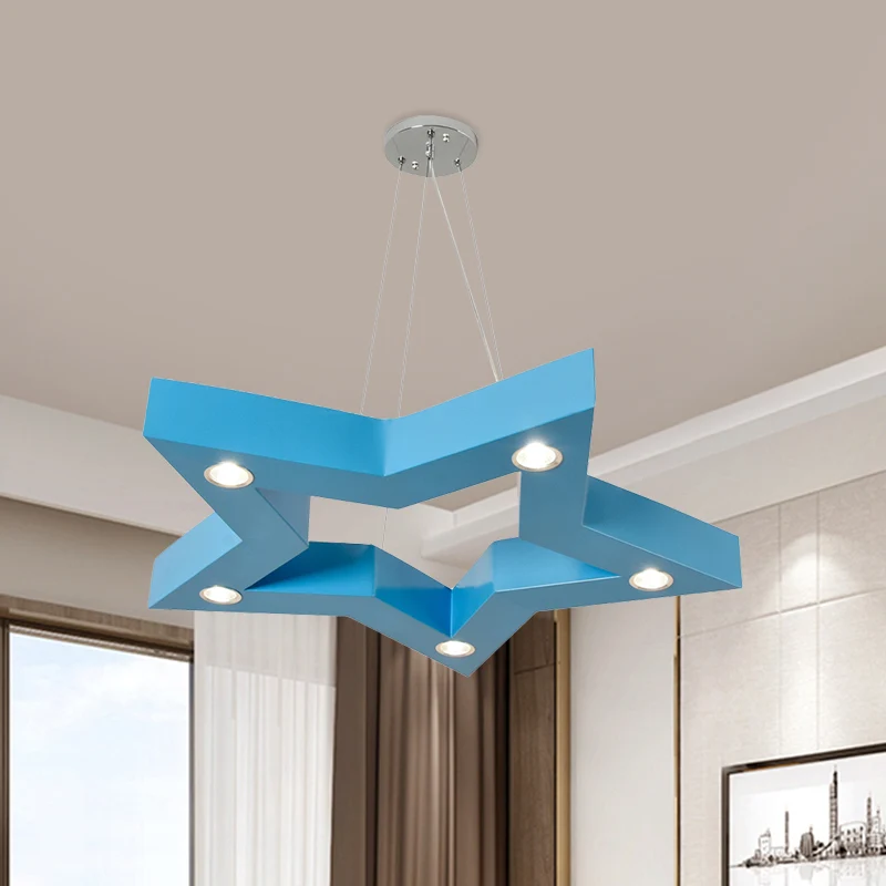 Energiezuinige Acryl vijfpuntige ster LED-plafondkroonluchter Macaroon geel/blauw/groen ophanghanger