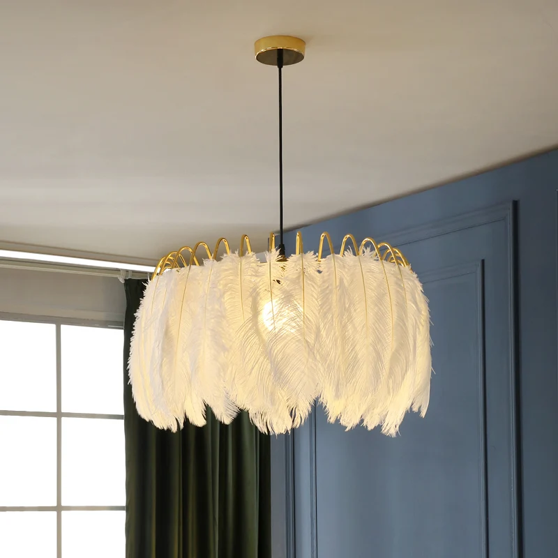Ganzenveren ronde hanglamp Scandinavische 1-lamp witte hangende verlichtingsarmatuur voor slaapkamer voor Binnen en Buiten