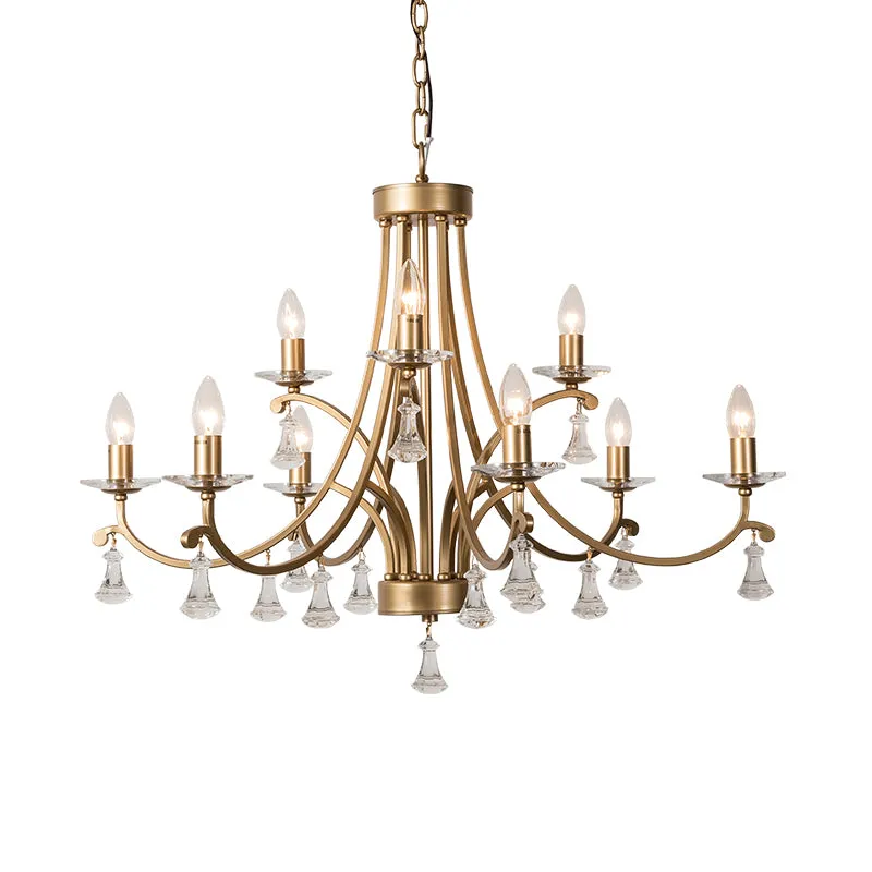 Messing bochtige kroonluchter hanglamp landelijk kristal 6/9 lichten woonkamer ophanging verlichtingsarmatuur met CE-Keurmerk