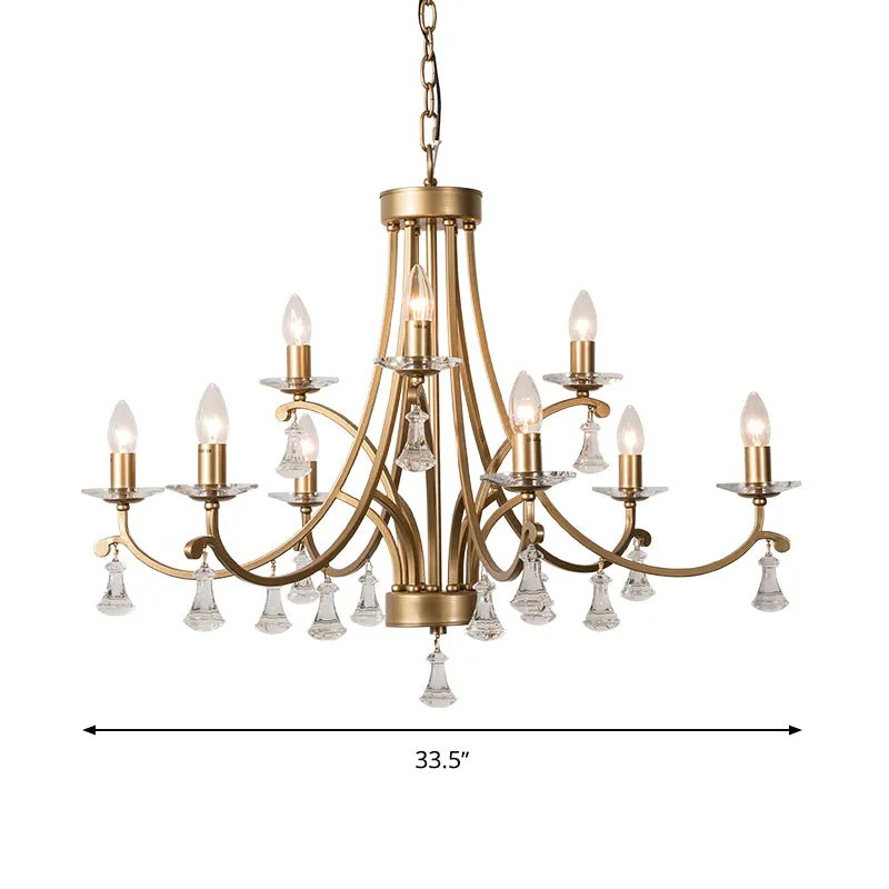 Messing bochtige kroonluchter hanglamp landelijk kristal 6/9 lichten woonkamer ophanging verlichtingsarmatuur met CE-Keurmerk