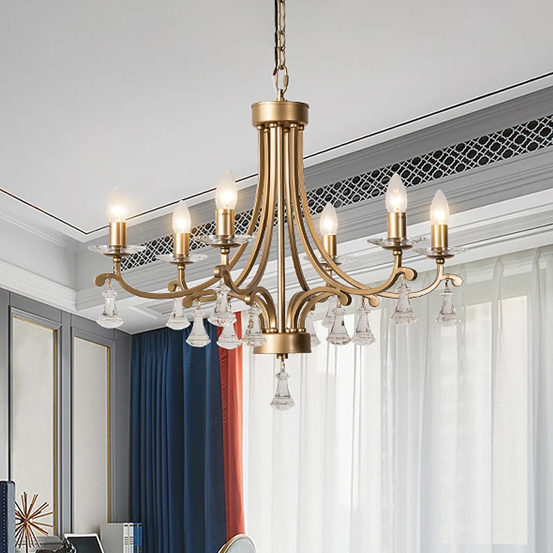 Messing bochtige kroonluchter hanglamp landelijk kristal 6/9 lichten woonkamer ophanging verlichtingsarmatuur met CE-Keurmerk