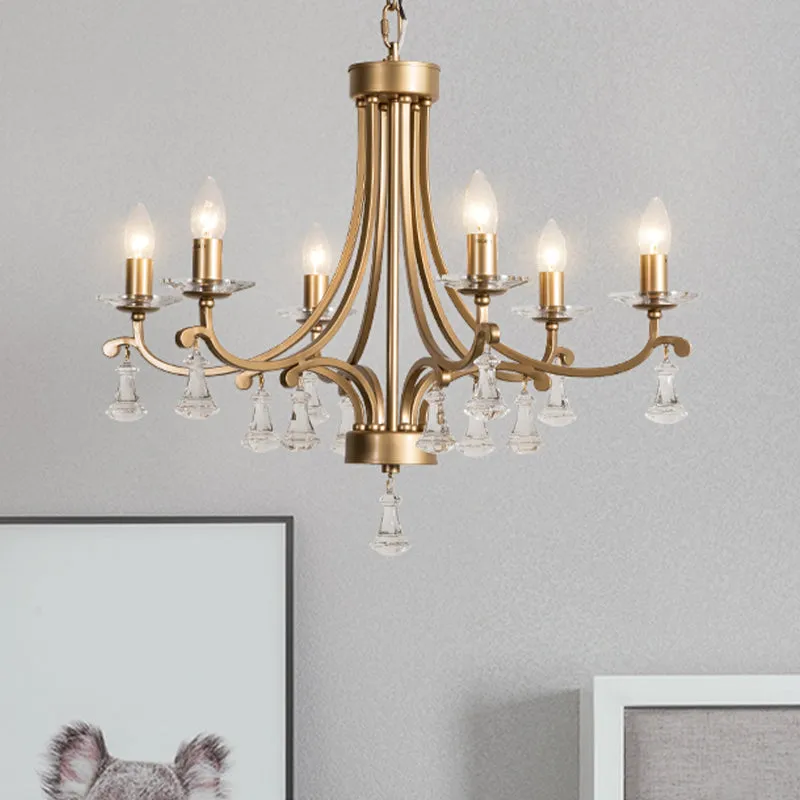 Messing bochtige kroonluchter hanglamp landelijk kristal 6/9 lichten woonkamer ophanging verlichtingsarmatuur met CE-Keurmerk