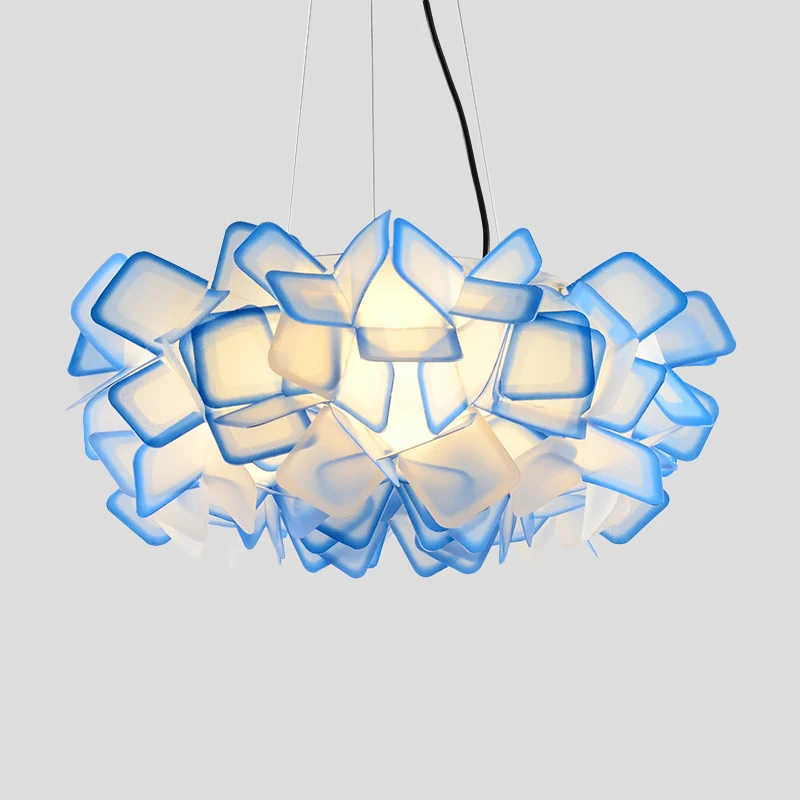 Met de hand bewerkte bloeiende LED-kroonluchter moderne stijlvolle acryl blauw/paars hangende verlichtingsarmatuur, 21"/31...