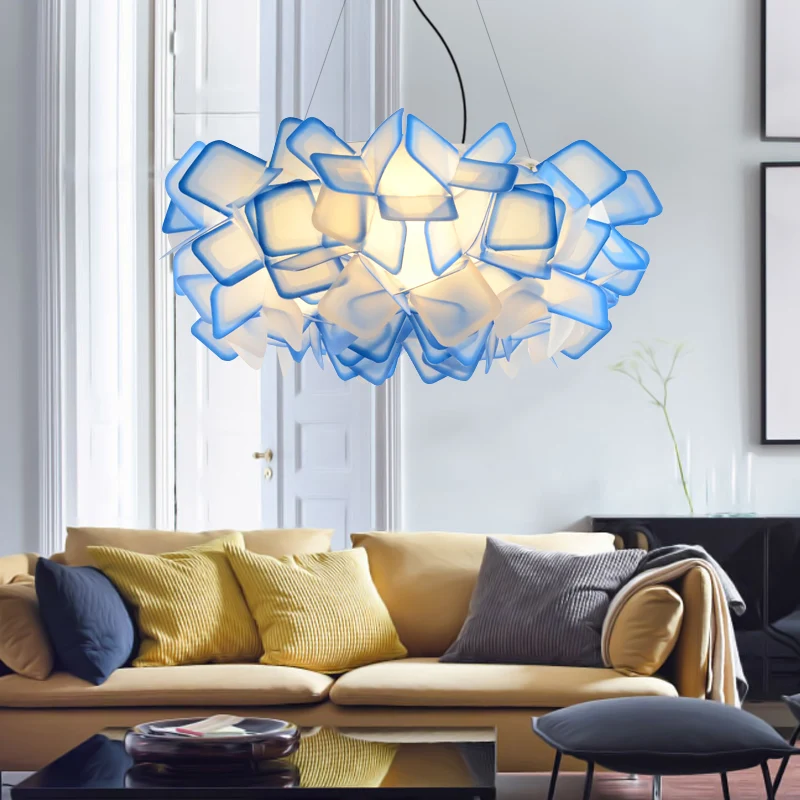 Met de hand bewerkte bloeiende LED-kroonluchter moderne stijlvolle acryl blauw/paars hangende verlichtingsarmatuur, 21"/31...