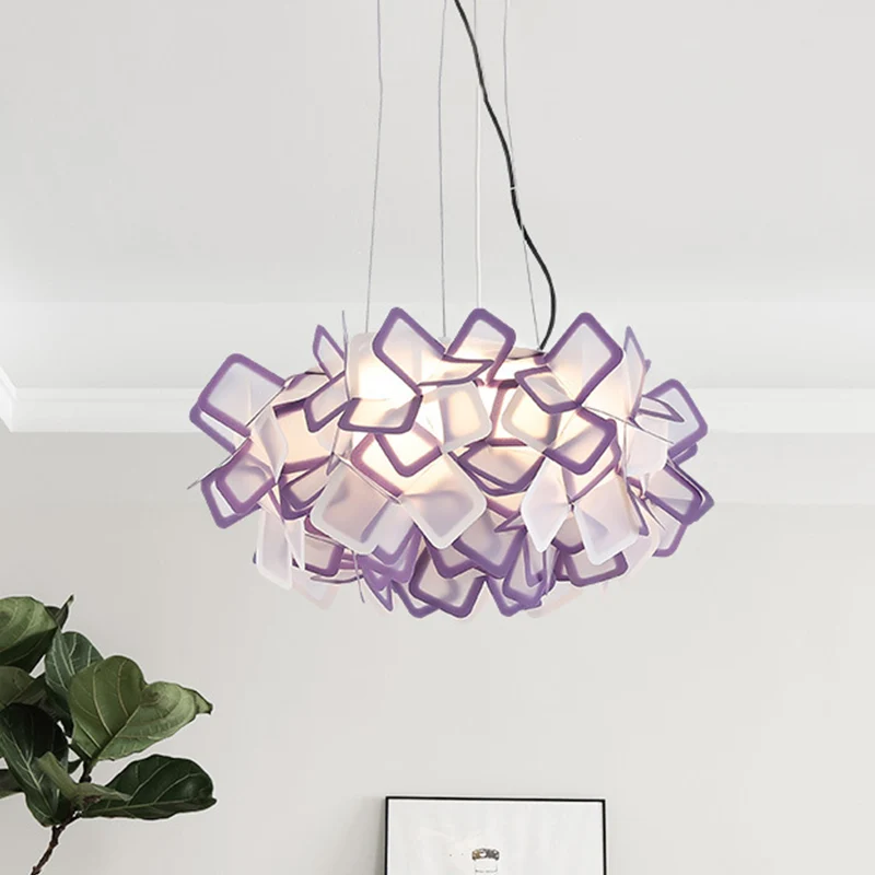 Met de hand bewerkte bloeiende LED-kroonluchter moderne stijlvolle acryl blauw/paars hangende verlichtingsarmatuur, 21"/31...